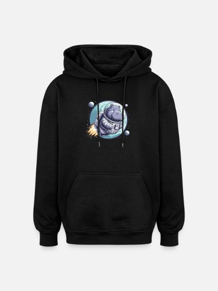 Space astronaut hippopotamus - Oversized Unisex Hoodie - black