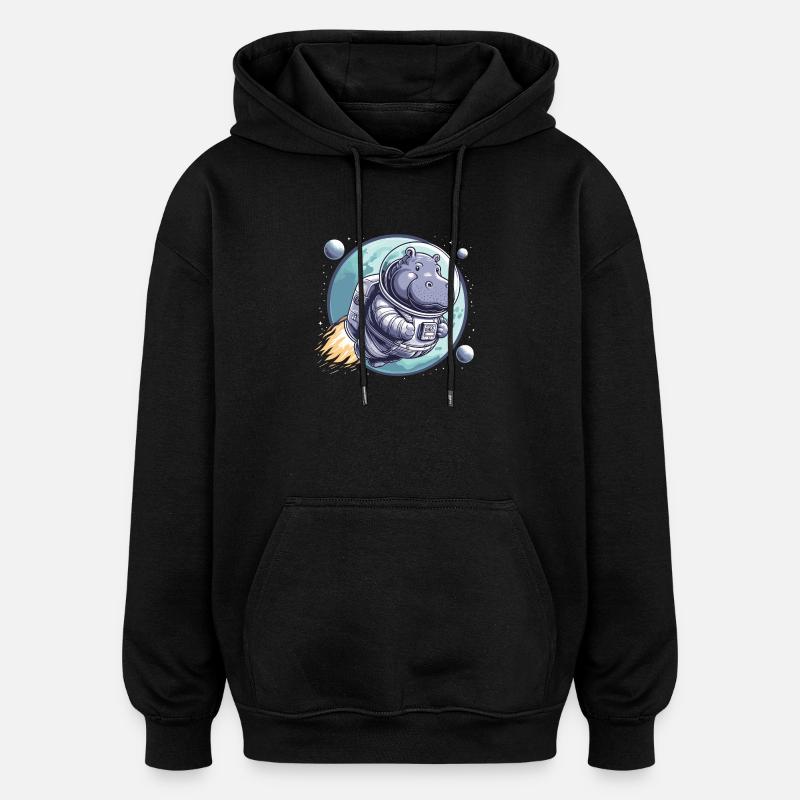 Hippopotame astronaute spatial - Sweat à capuche oversize unisexe - noir