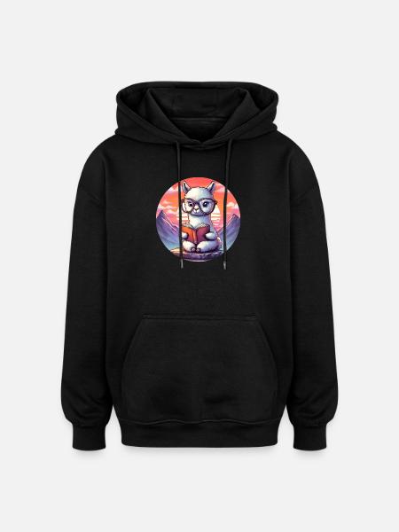 Well-read alpaca before sunrise - Oversized Unisex Hoodie - black