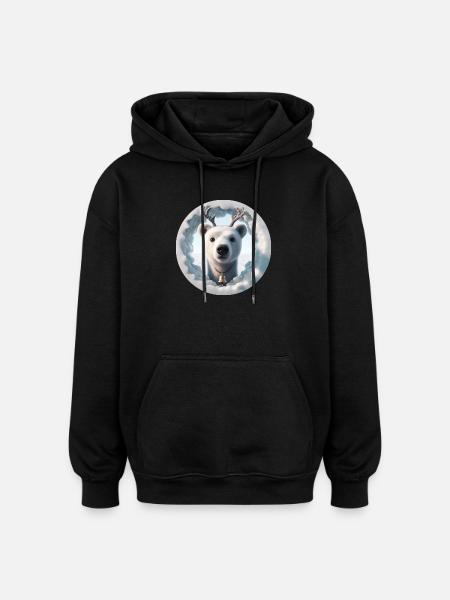 Reindeer head looking through ice - Oversized Unisex Hoodie - black