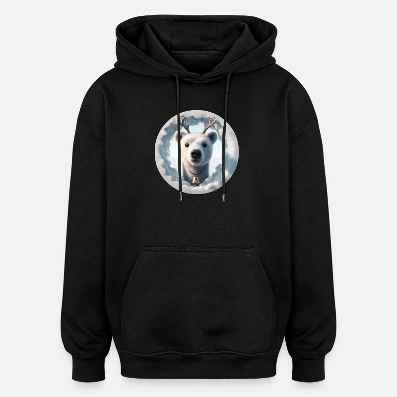 Reindeer head looking through ice - Oversized Unisex Hoodie - black