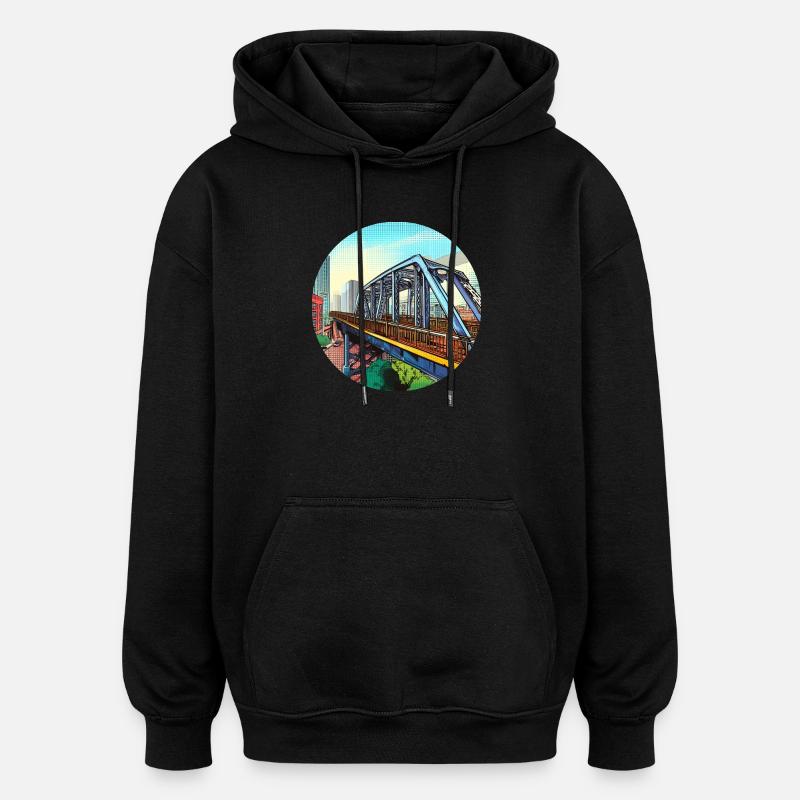 Pont comique dans la ville - Sweat à capuche oversize unisexe - noir