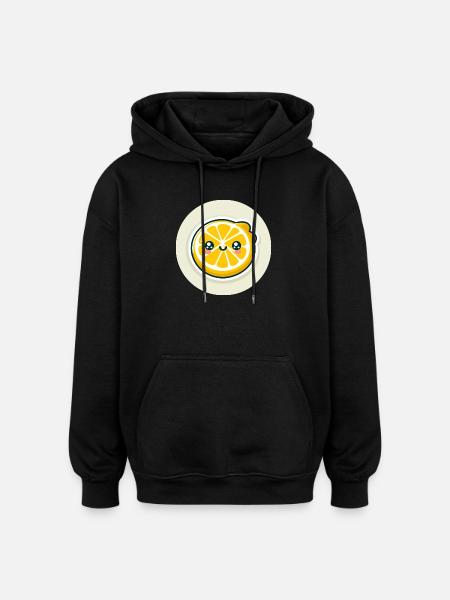 Yellow lemon slice with face - Oversized Unisex Hoodie - black