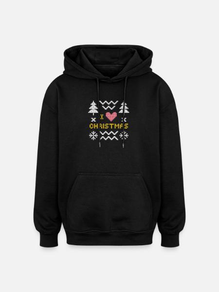 Festliches Strickherz mit Weihnachtsbäumen - Oversized Unisex Hoodie - Schwarz