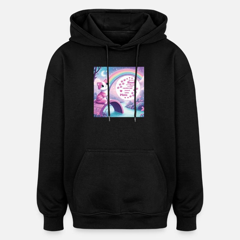 Katze mit Regenbogen - Oversized Unisex Hoodie - Schwarz