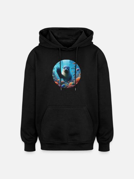 Robbe im Meer mit Taucherbrille - Oversized Unisex Hoodie - Schwarz