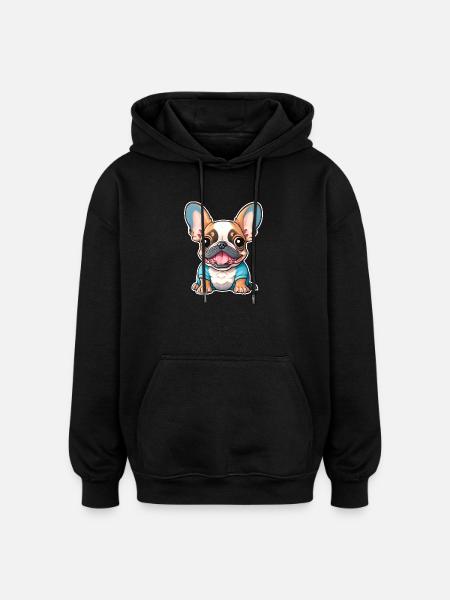 Chiot bouledogue français - Sweat à capuche oversize unisexe - noir