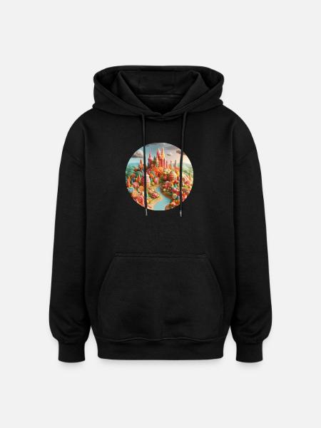 Candy World Landschaft bunt Animation - Oversized Unisex Hoodie - Schwarz