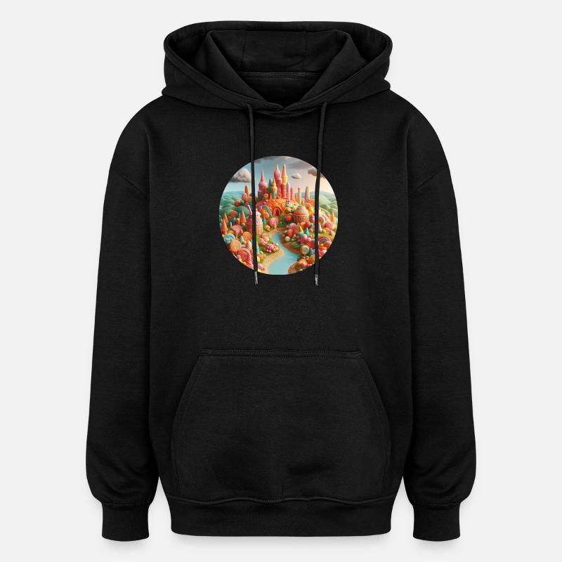 Candy World Landschaft bunt Animation - Oversized Unisex Hoodie - Schwarz