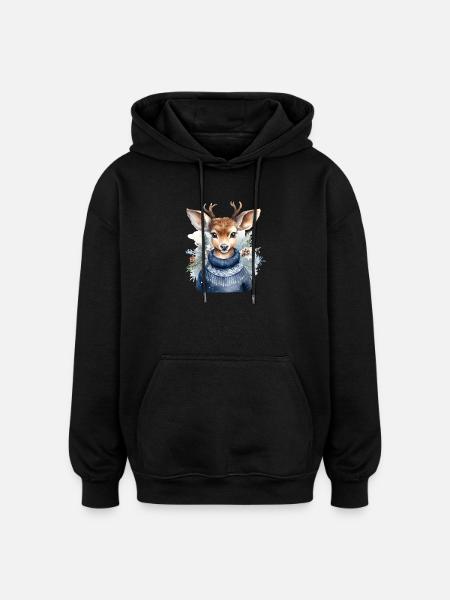 Rentier Winterpullover - Oversized Unisex Hoodie - Schwarz