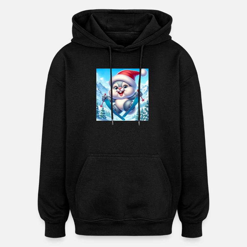 Lapin Saut Ski Noël - Sweat à capuche oversize unisexe - noir
