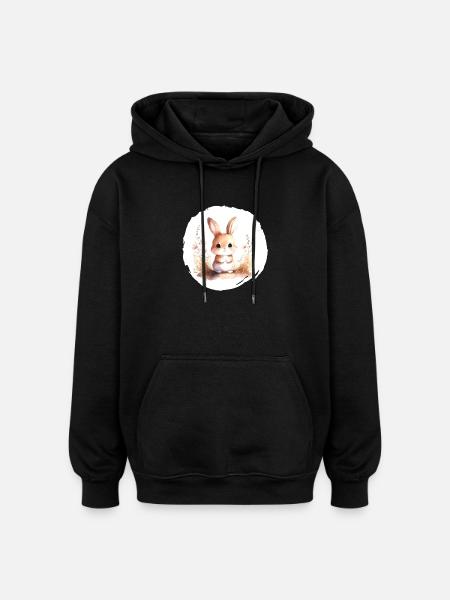 Aquarelle de lapin - Sweat à capuche oversize unisexe - noir
