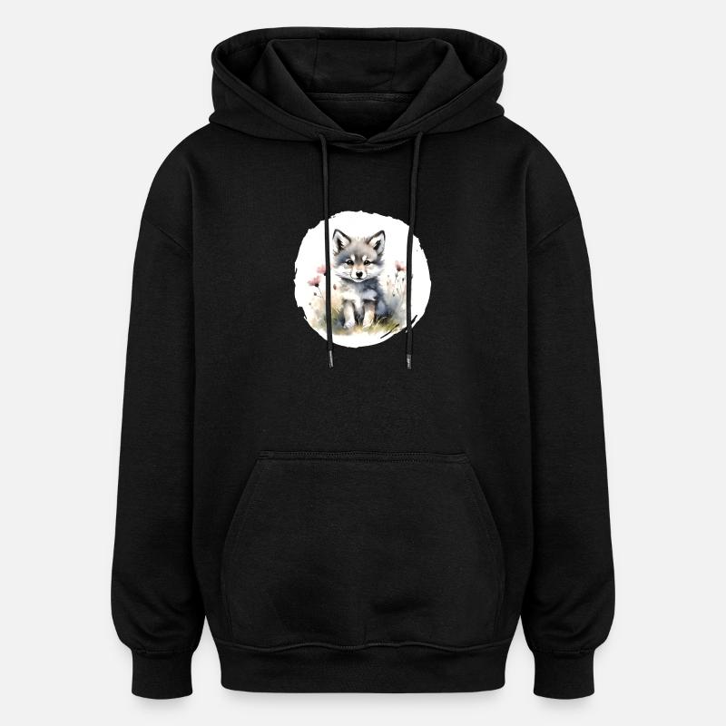 Aquarelle de loup - Sweat à capuche oversize unisexe - noir