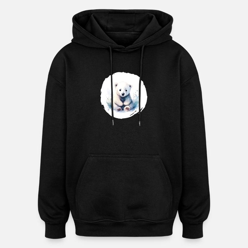 Aquarelle d’ours polaire - Sweat à capuche oversize unisexe - noir