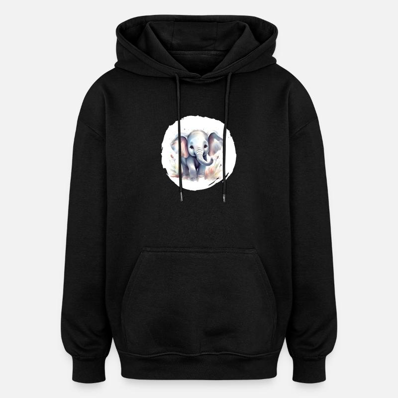 Aquarelle Éléphant - Sweat à capuche oversize unisexe - noir