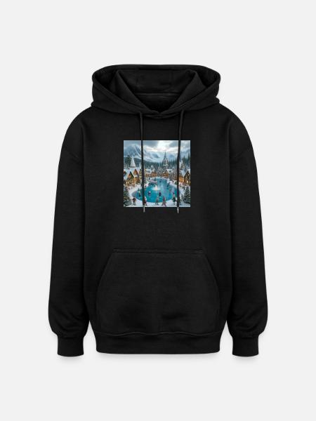 Scandinavian Christmas Village - Oversized Unisex Hoodie - black