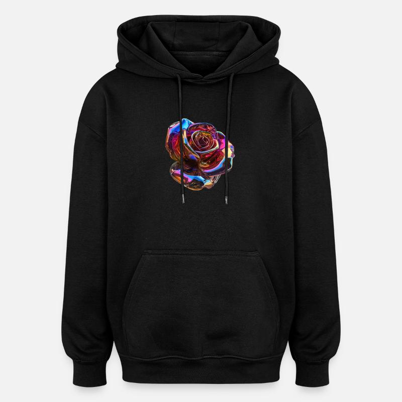 Rose arc-en-ciel irisée - Sweat à capuche oversize unisexe - noir