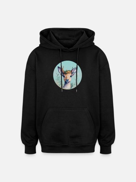 Cute Deer with Flower Crown - Oversized Unisex Hoodie - black