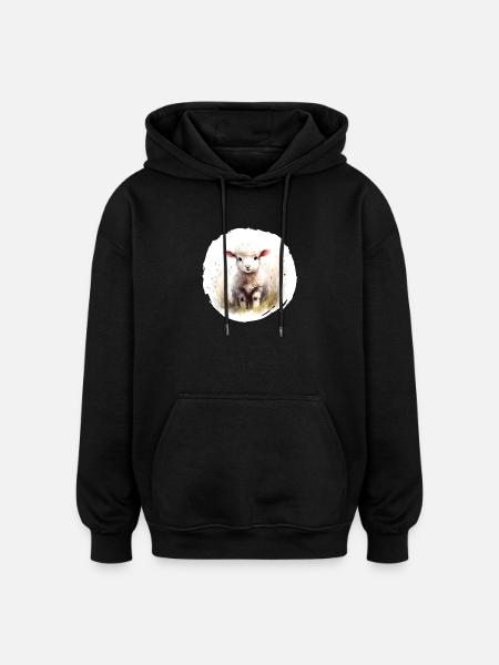 Lamm Aquarell - Oversized Unisex Hoodie - Schwarz