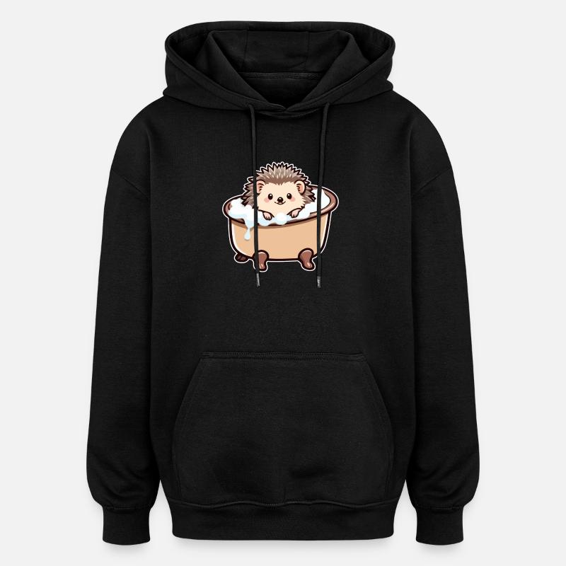 Hérisson mignon dans la baignoire - Sweat à capuche oversize unisexe - noir