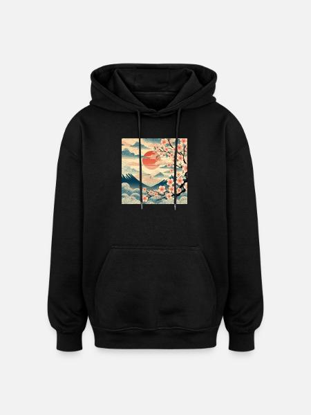 Ukiyo-e Style Sunrise II - Oversized Unisex Hoodie - black