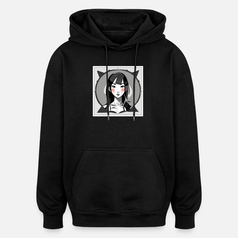 Errötendes Manga-Mädchen - Oversized Unisex Hoodie - Schwarz