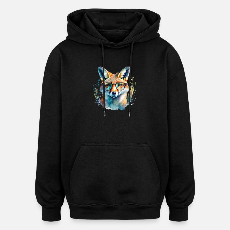 Fox with glasses - Oversized Unisex Hoodie - black