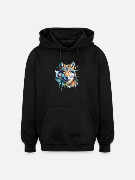 Aquarell Wolf Portrait - Oversized Unisex Hoodie - Schwarz