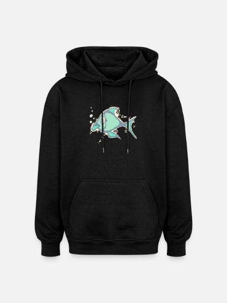 Fisch Linienkunst - Oversized Unisex Hoodie - Schwarz