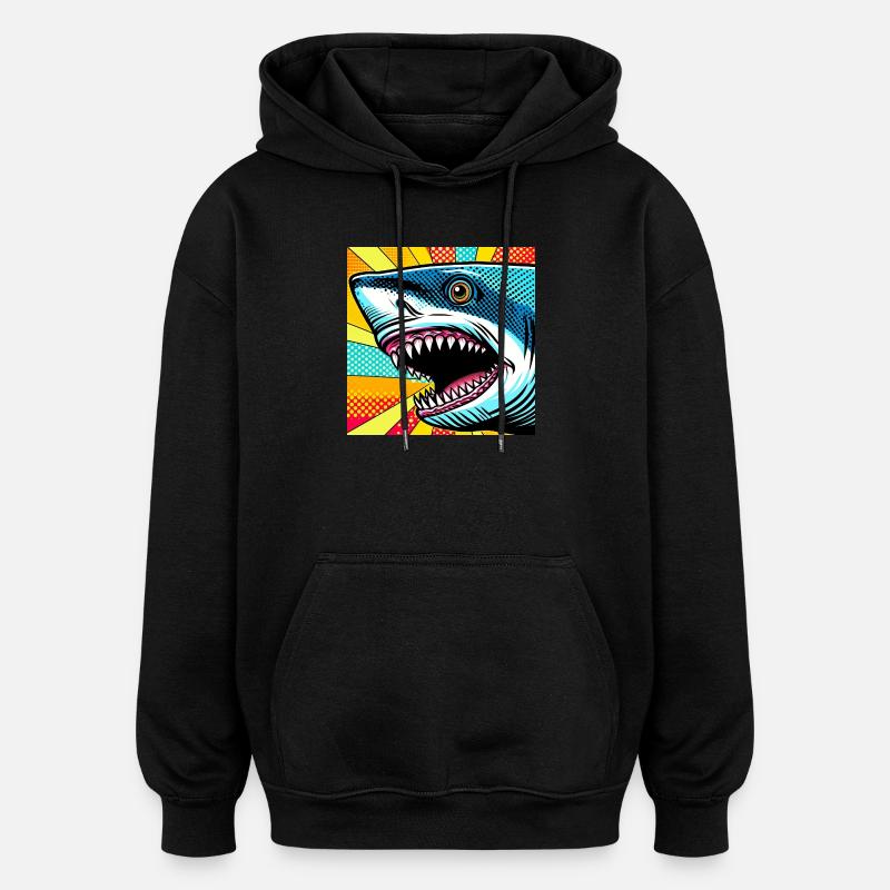 Requin Pop Art - Sweat à capuche oversize unisexe - noir