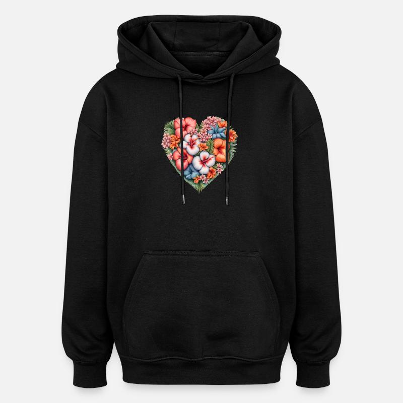 Motif de fleur de coeur d’hibiscus - Sweat à capuche oversize unisexe - noir