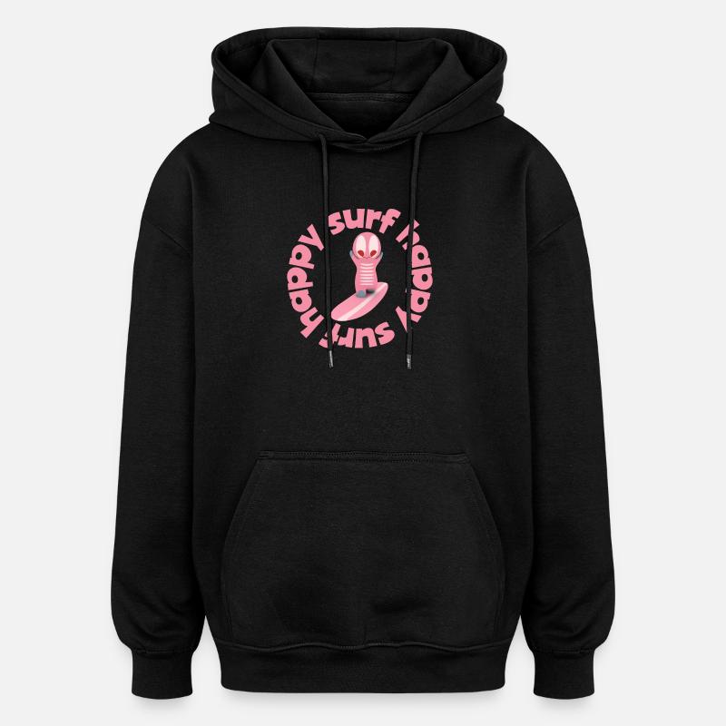 Figurine Kawaii de surf mignonne - Sweat à capuche oversize unisexe - noir