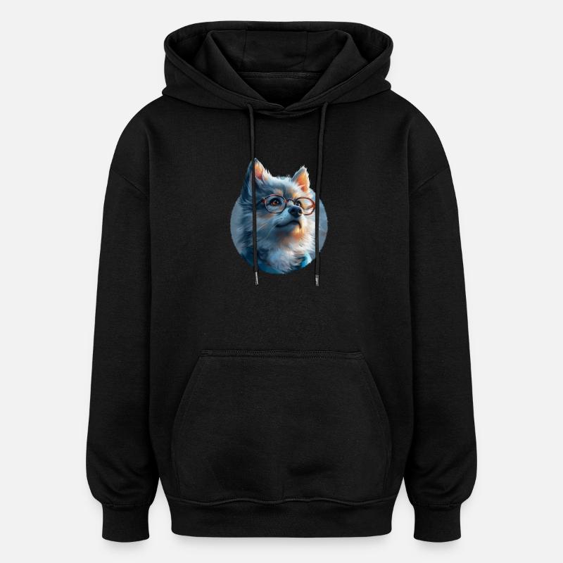 Illustration des Wolfes mit Brille - Oversized Unisex Hoodie - Schwarz