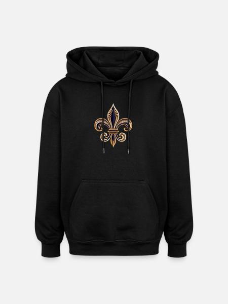 Elegant Fleur-de-Lis Embroidery Tee - Oversized Unisex Hoodie - black