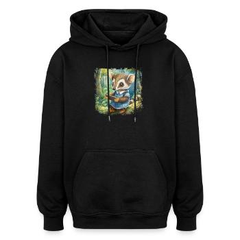 Niedlicher junger Ameisenbär mit Handy - Oversized Unisex Hoodie - Schwarz - Vorne - Noah (186cm)