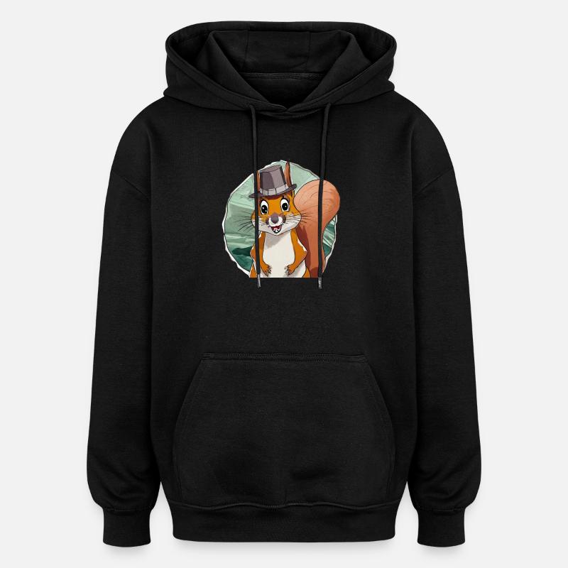 funny squirrel with hat - Oversized Unisex Hoodie - black