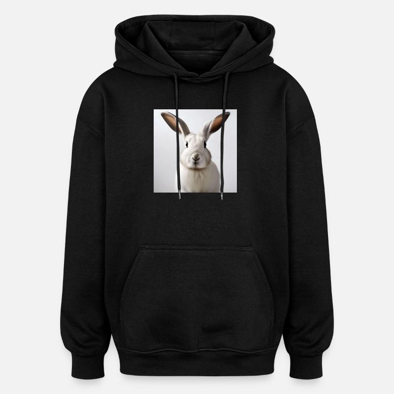 Lapin blanc illustré - Sweat à capuche oversize unisexe - noir