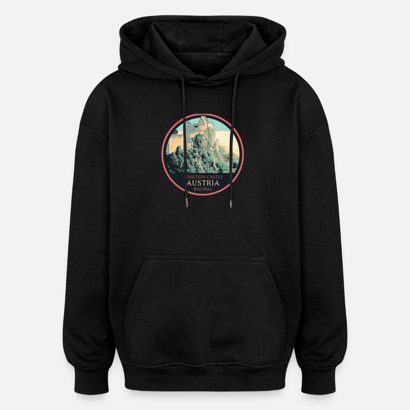illustration Château d'Aggstein, Wachau, Autriche - Sweat à capuche oversize unisexe - noir