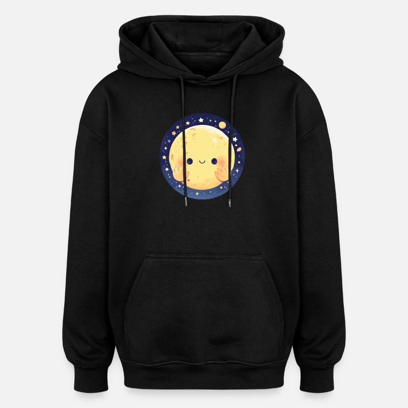La Lune qui sourit - Sweat à capuche oversize unisexe - noir
