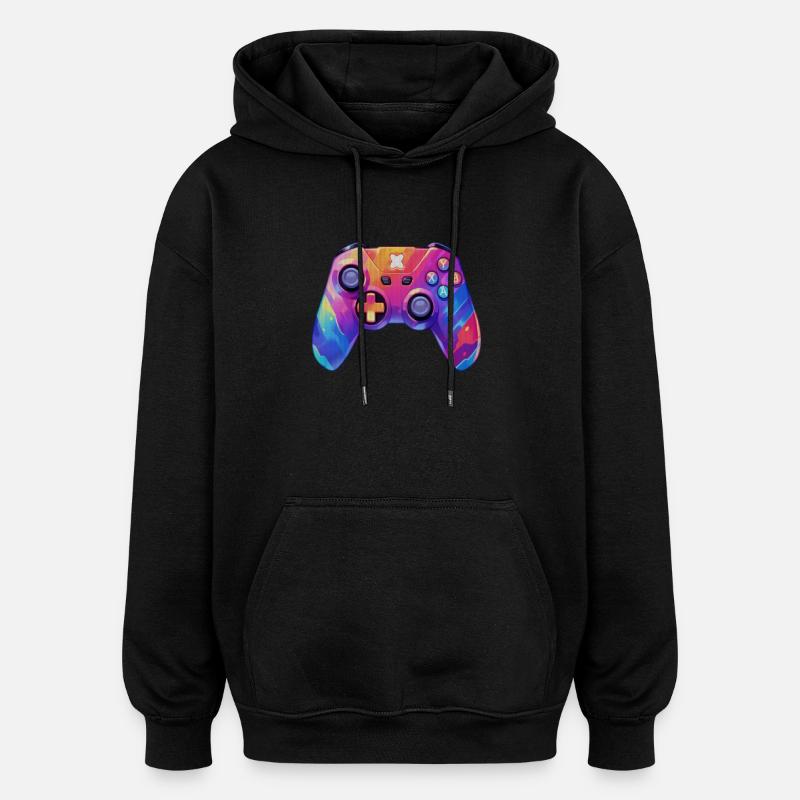 Manette de jeux vidéo pixel art - Sweat à capuche oversize unisexe - noir