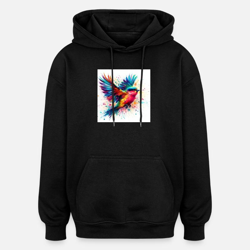 Aquarelle Oiseau Volant - Sweat à capuche oversize unisexe - noir