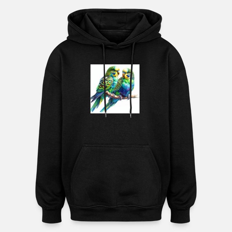 Perruches aquarelle - Sweat à capuche oversize unisexe - noir
