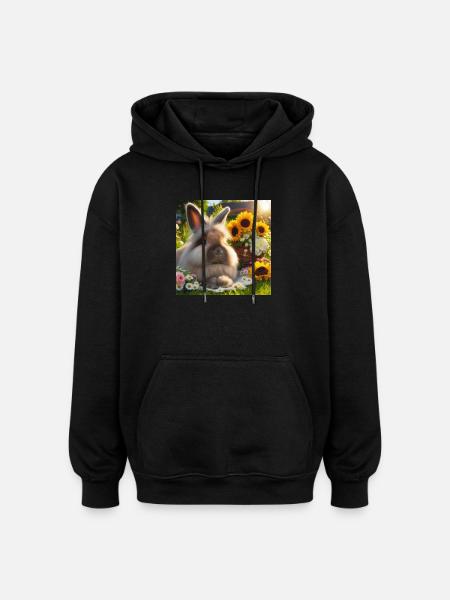Grey Angora Rabbit - Oversized Unisex Hoodie - black
