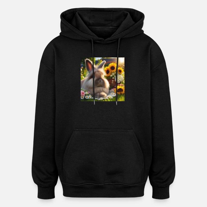Grey Angora Rabbit - Oversized Unisex Hoodie - black