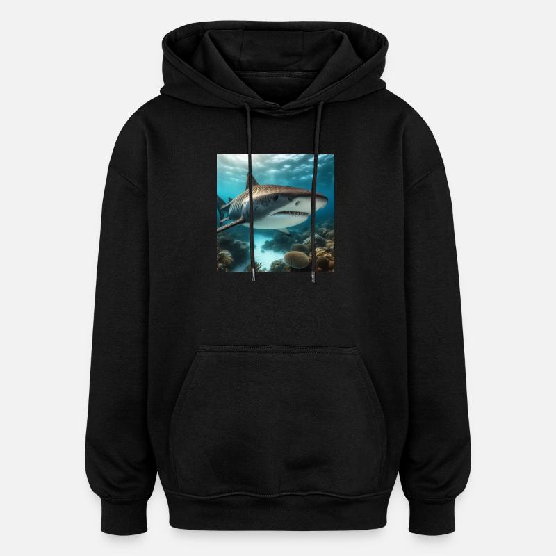 Requin-tigre - Sweat à capuche oversize unisexe - noir