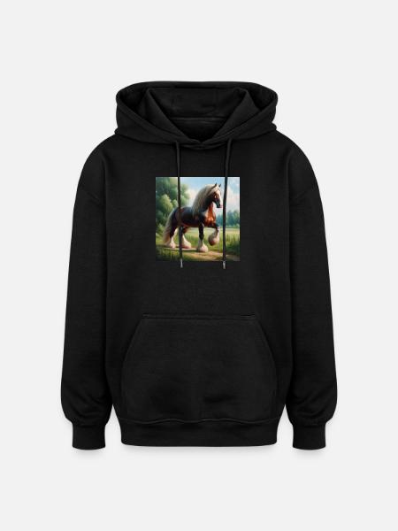 Aquarell Percheron Pferd - Oversized Unisex Hoodie - Schwarz