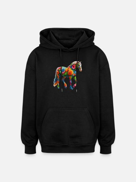Pferd mit Blumen geschmückt - Oversized Unisex Hoodie - Schwarz