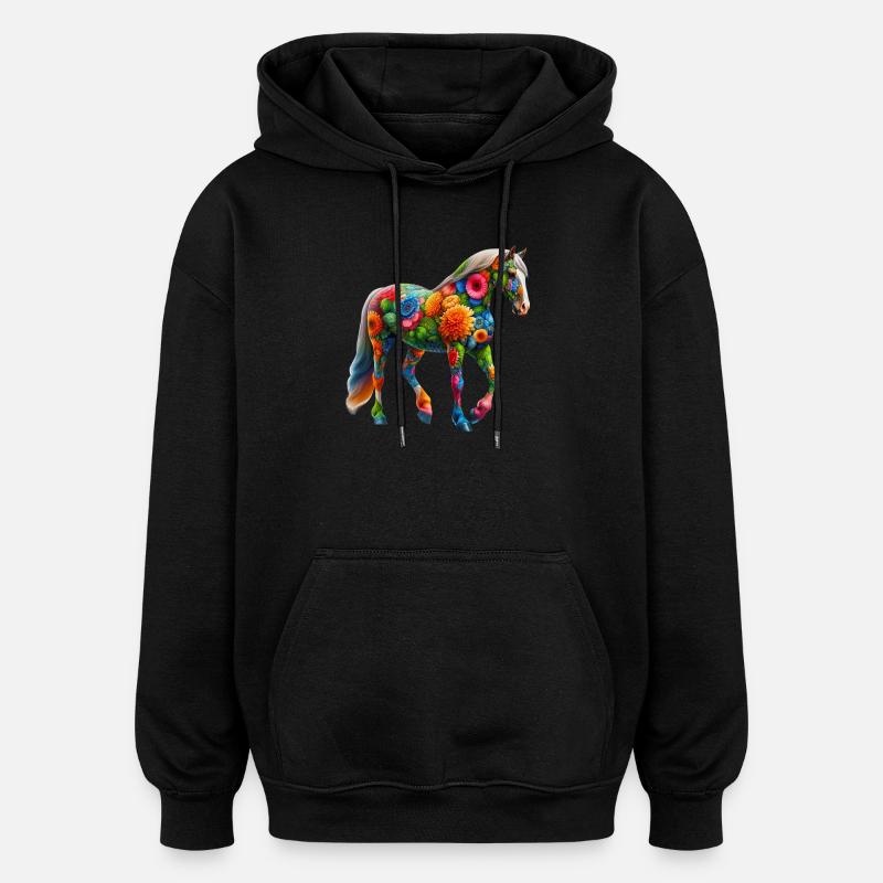 Pferd mit Blumen geschmückt - Oversized Unisex Hoodie - Schwarz