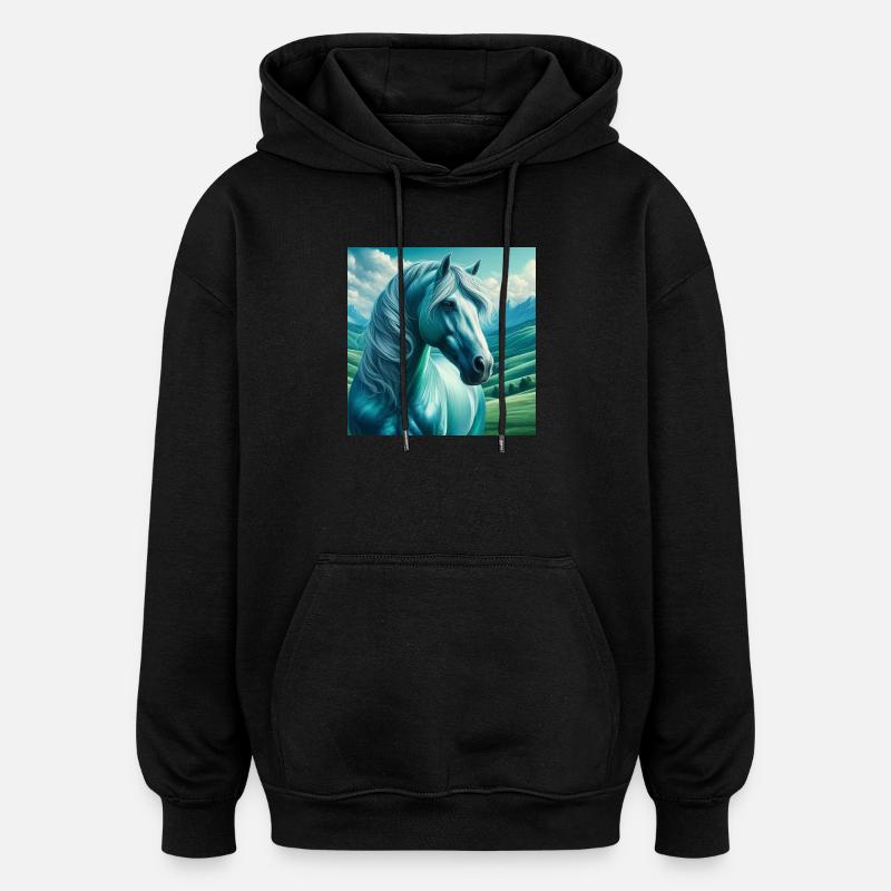 Blaues Pferd - Oversized Unisex Hoodie - Schwarz