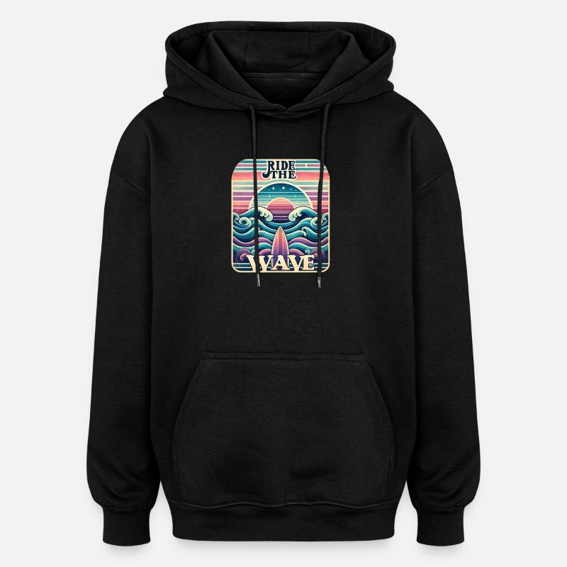 Surfer sur la vague - Sweat à capuche oversize unisexe - noir